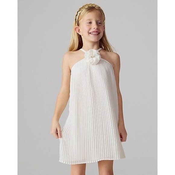 J. Crew Crewcuts Girls Rosette Halter Neck Dress Ivory Pleated Size 10 NWT - Picture 1 of 9